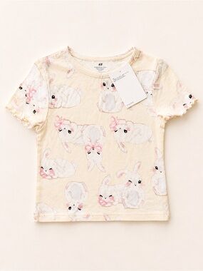 4/$20 H&M Cream Tee with Pink Bunny Print - Bunny Print Tshirt for Girls